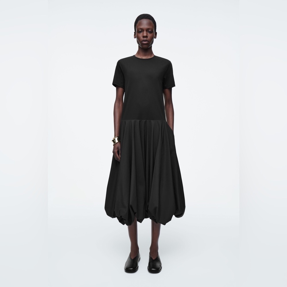 new Cos Balloon-hem t-shirt dress midi length in black mixed media